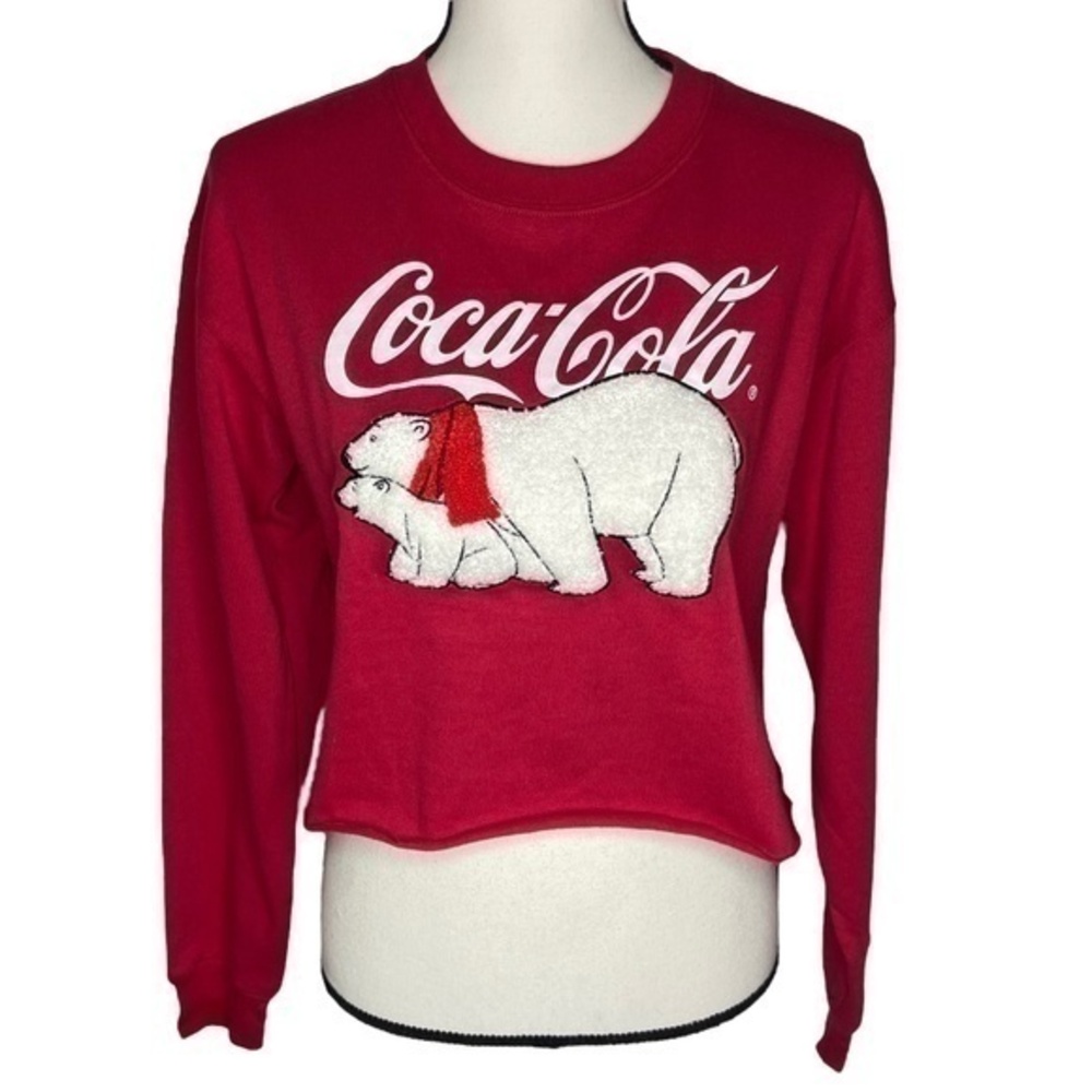 Coca Cola Red Sweatshirt Polar Bear Crop Long Sleeve Size M‎